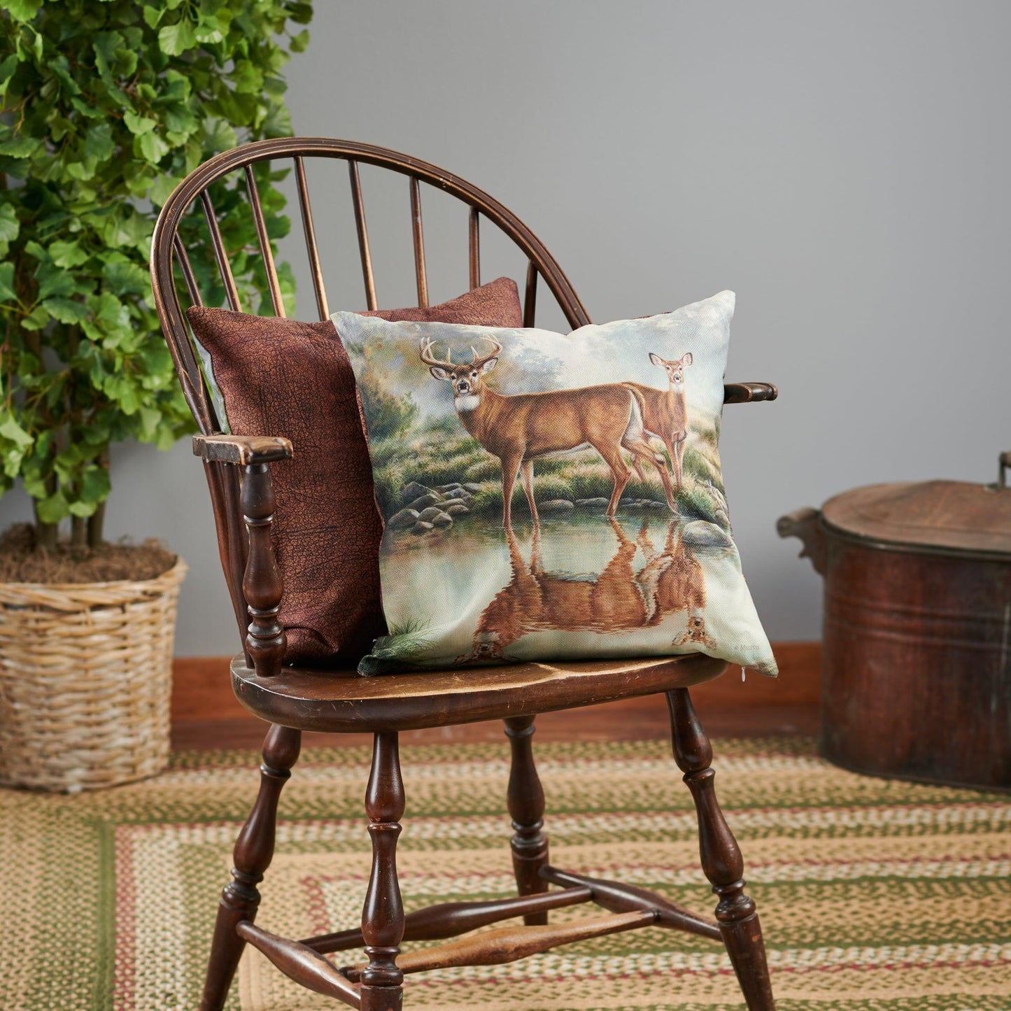 Tranquil Waters - Whitetail Deer 18" Decorative Pillow - Wild Wings