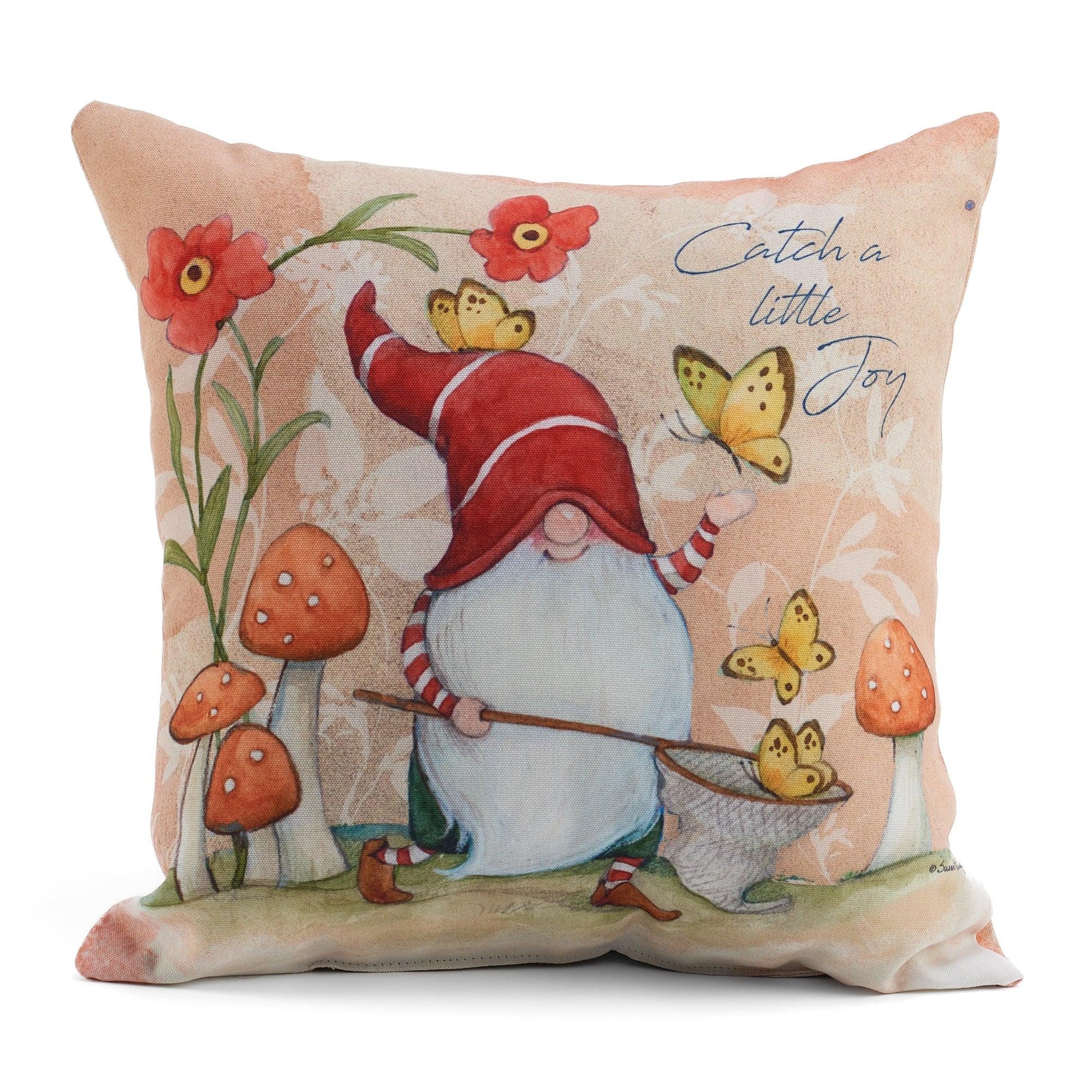 Floral Patch Gnomes Decorative Pillow - Wild Wings