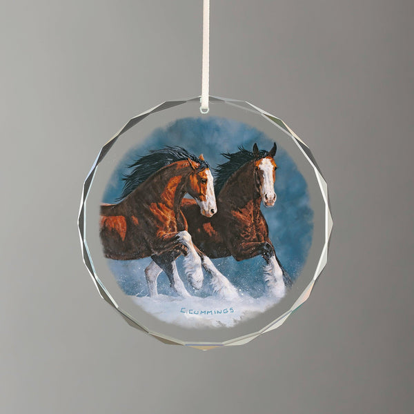 Snow Kings - Clydesdales Round Glass Ornament - Wild Wings