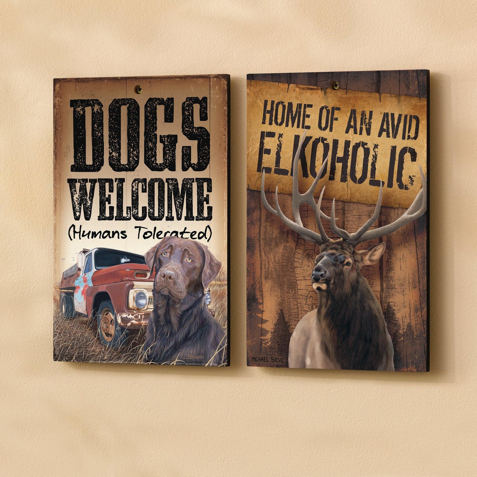 Dogs Welcome 8" x 12" Wood Sign - Wild Wings