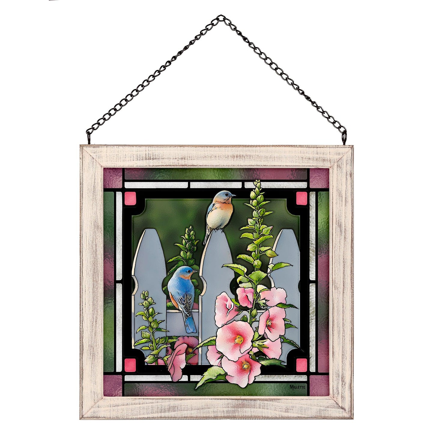 Picket Fence - Bluebirds Stained Glass Art - Wild Wings