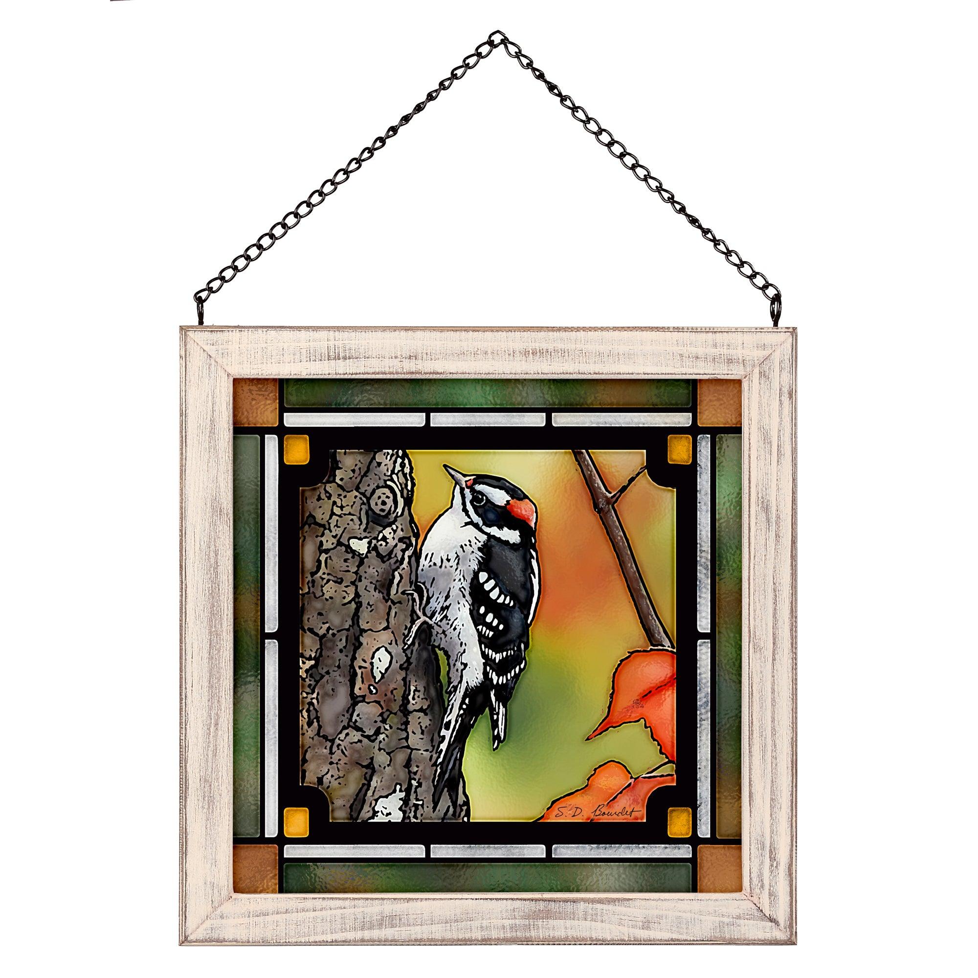 Wild Wings Downy Woodpecker Stained Glass Art
