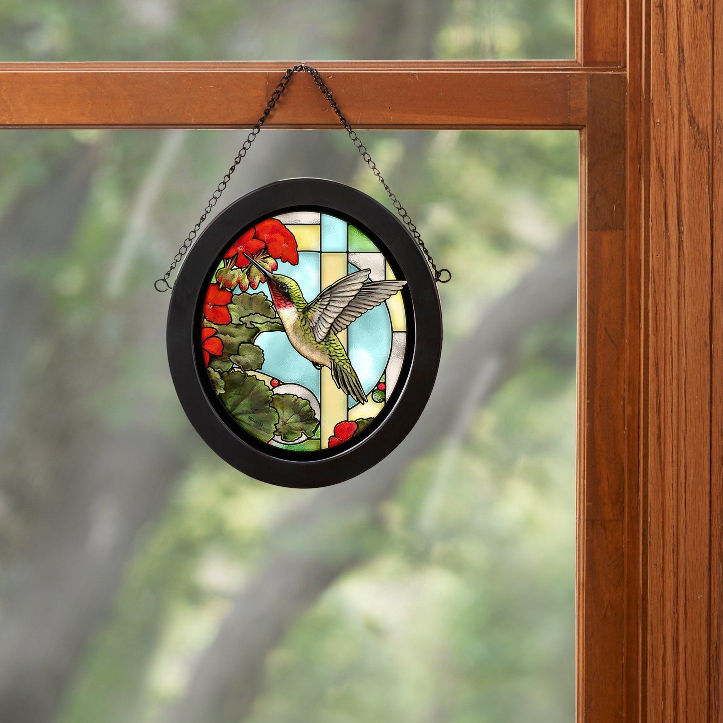 Hummingbird & Geraniums Stained Glass Art - Wild Wings