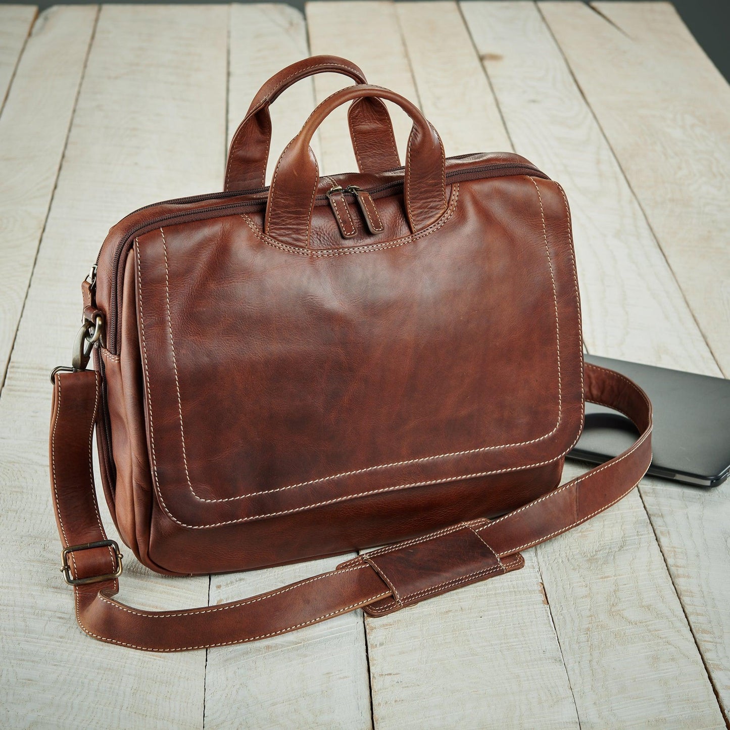 Rustic Leather Briefcase Handbag - Wild Wings