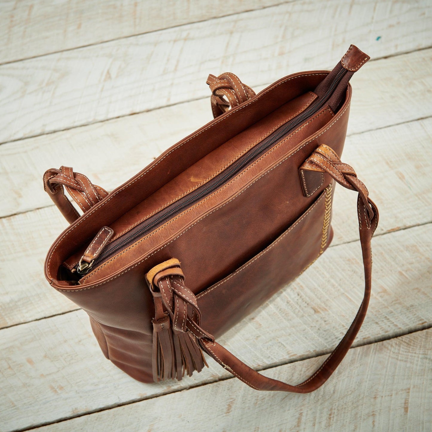 Braided Brown Leather Handbag - Wild Wings
