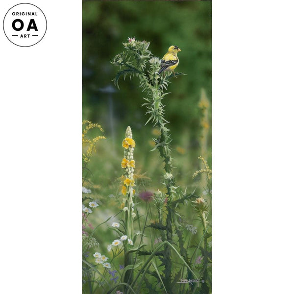 Goldfinch and Wildflowers Original Acrylic Painting - Wild Wings