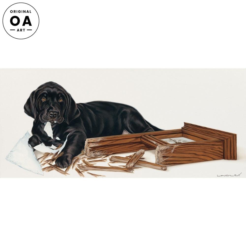 Killing Time—Black Lab Puppy Original Oil Painting - Wild Wings