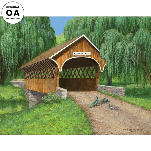 Rainbow Creek—Covered Bridge Original Acrylic Painting - Wild Wings