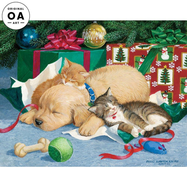Too Much Fun—Puppy & Kittens at Christmas Original Acrylic Painting - Wild Wings