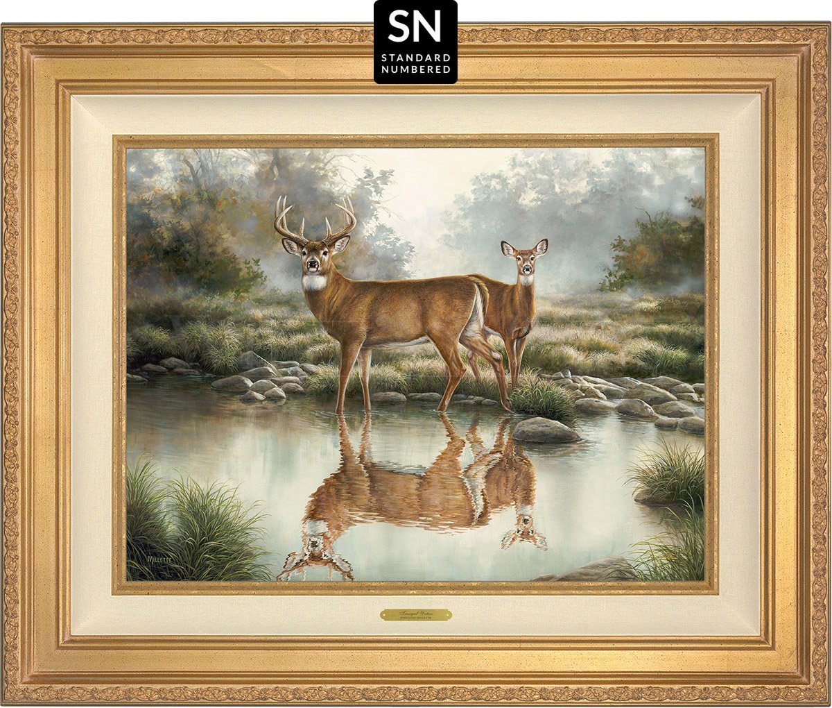 Tranquil Waters—Whitetail Deer; Standard Numbered Edition (SN) Master Artisan Canvas - Wild Wings