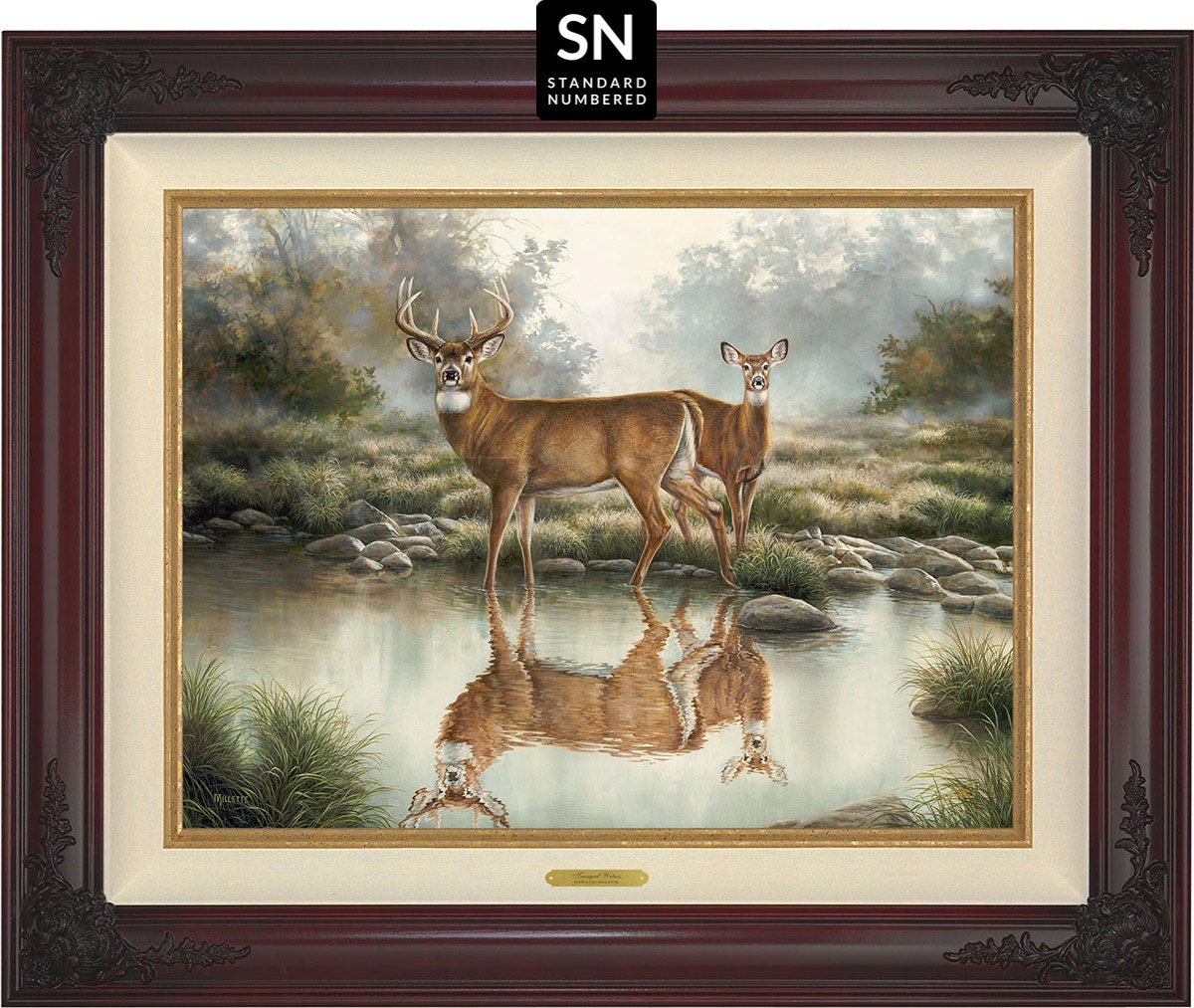 Tranquil Waters—Whitetail Deer; Standard Numbered Edition (SN) Master Artisan Canvas - Wild Wings