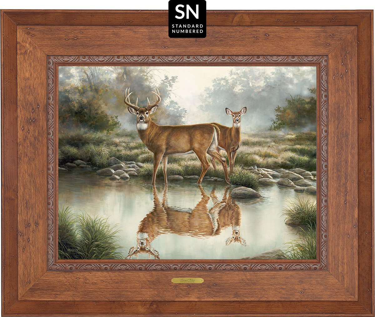 Tranquil Waters—Whitetail Deer; Standard Numbered Edition (SN) Master Artisan Canvas - Wild Wings