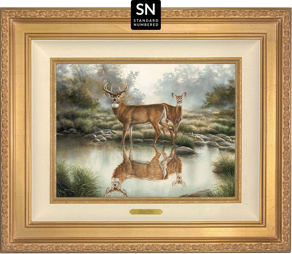 Tranquil Waters—Whitetail Deer; Standard Numbered Edition (SN) Master Artisan Canvas - Wild Wings