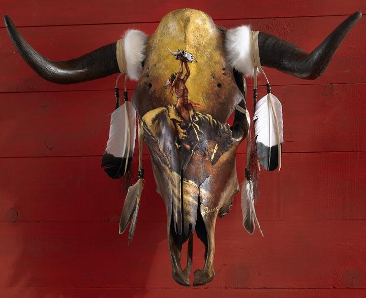 Native American Painted Skull Wall Decor - Wild Wings