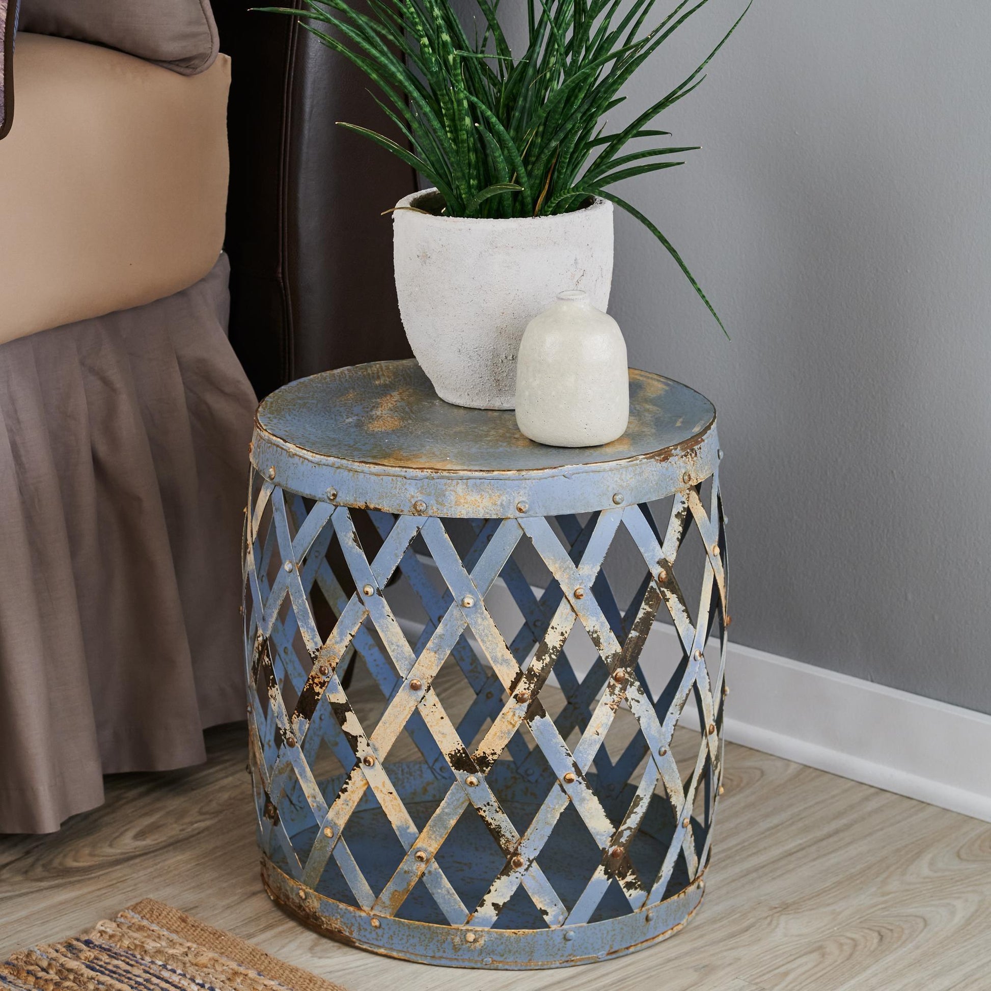 Blue Lattice Side Table - Wild Wings