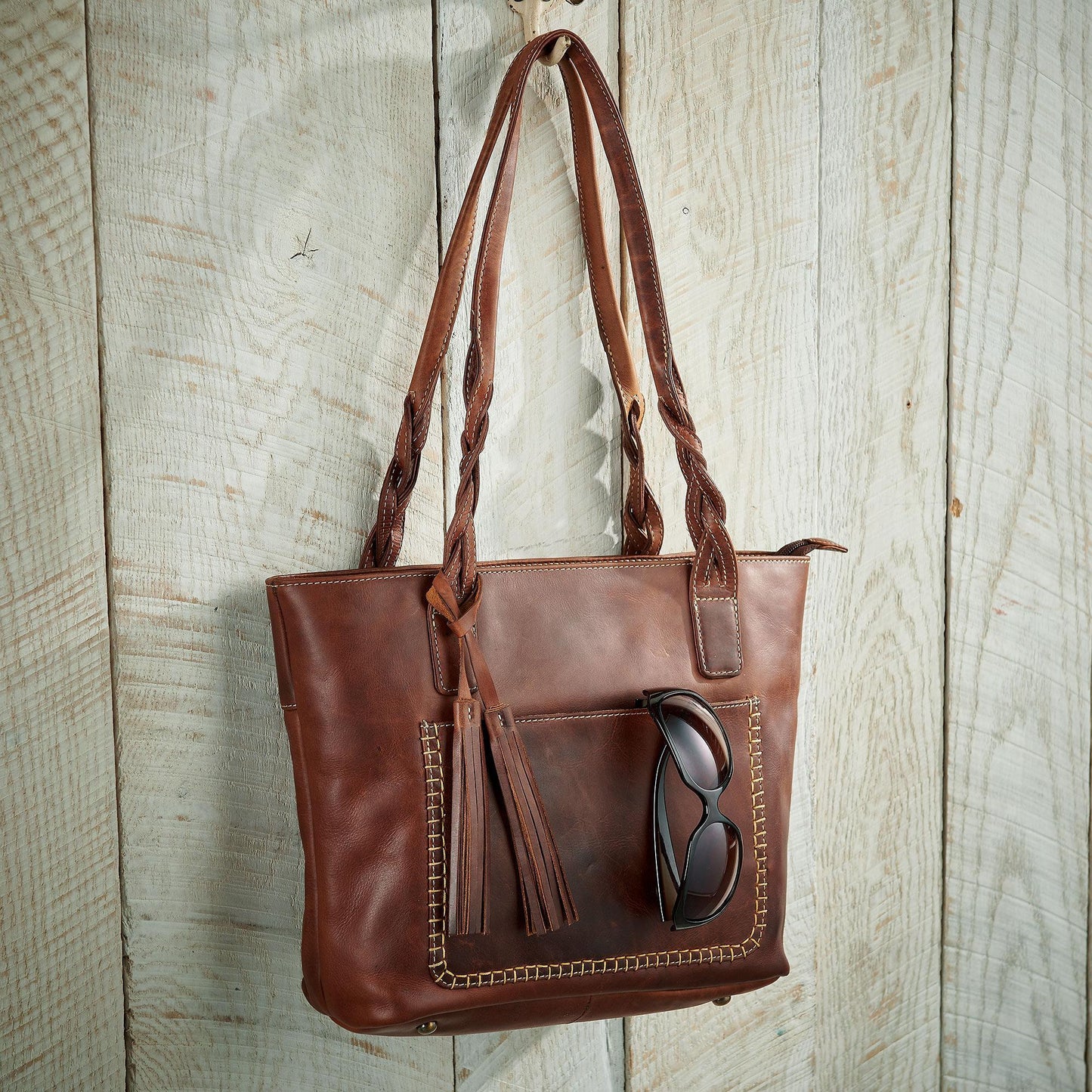 Braided Brown Leather Handbag - Wild Wings