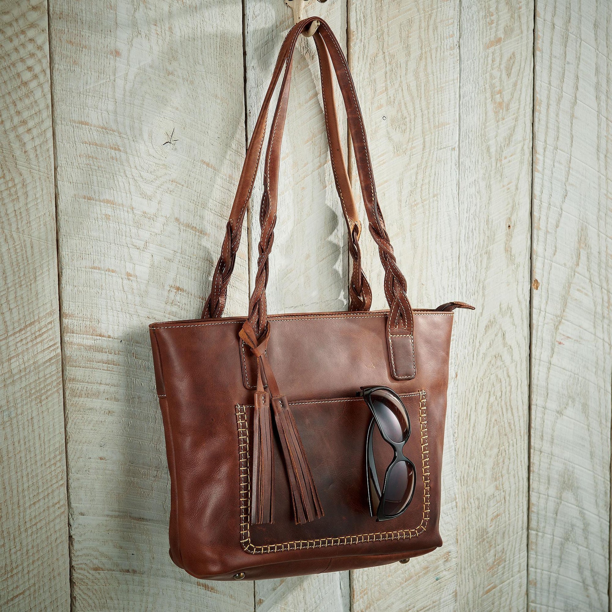 Braided Brown Leather Handbag - Wild Wings