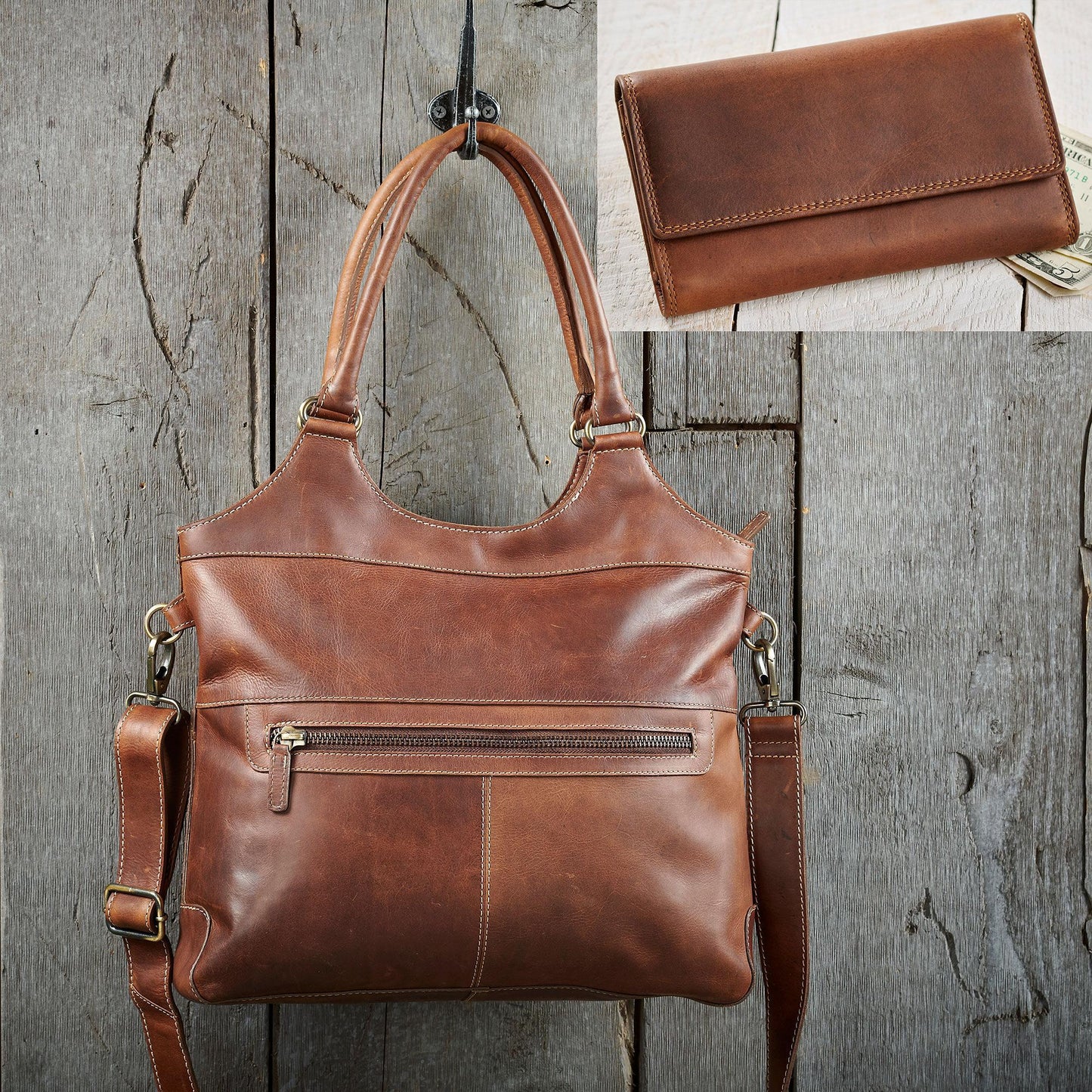 Brown Leather Wallet and Handbag - Wild Wings