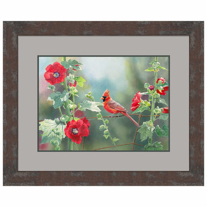 Cardinal and Hollyhocks Paper Print - Wild Wings