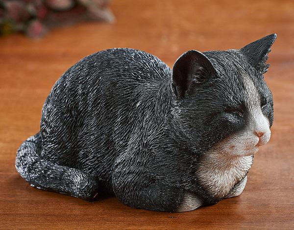 Sleeping Black & White Cat Sculpture - Wild Wings