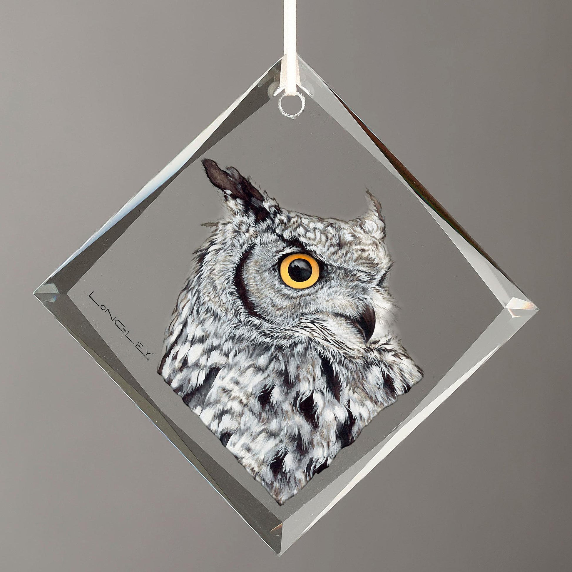 Great Horned Owl Diamond-Shape Glass Ornament - Wild Wings