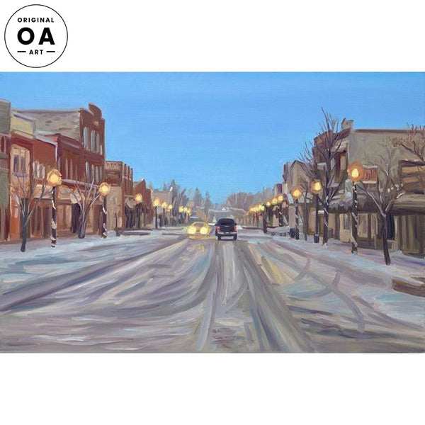 Downtown Street in Winter Original Oil Painting - Wild Wings