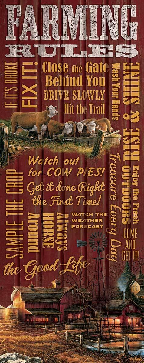 Farming Rules 12" x 30" Wood Sign - Wild Wings