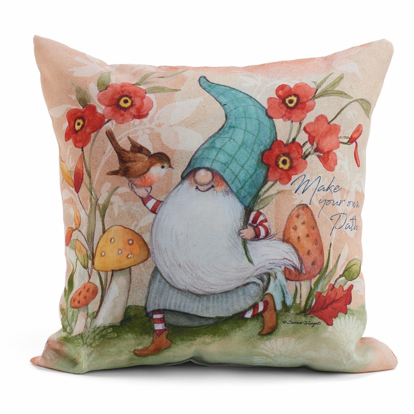 Floral Patch Gnomes Decorative Pillow - Wild Wings