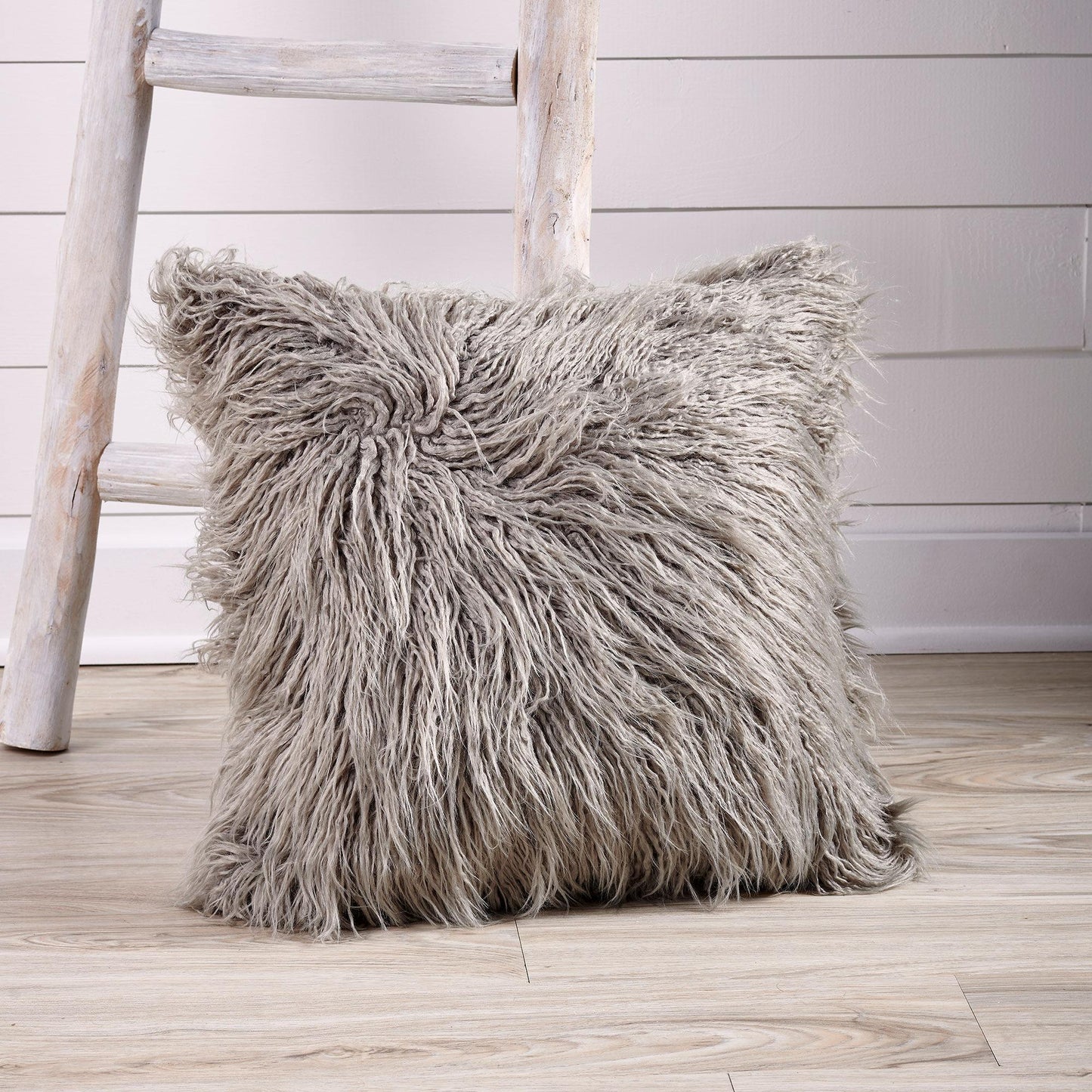 Gray Mongolian Faux Fur Pillow - Wild Wings