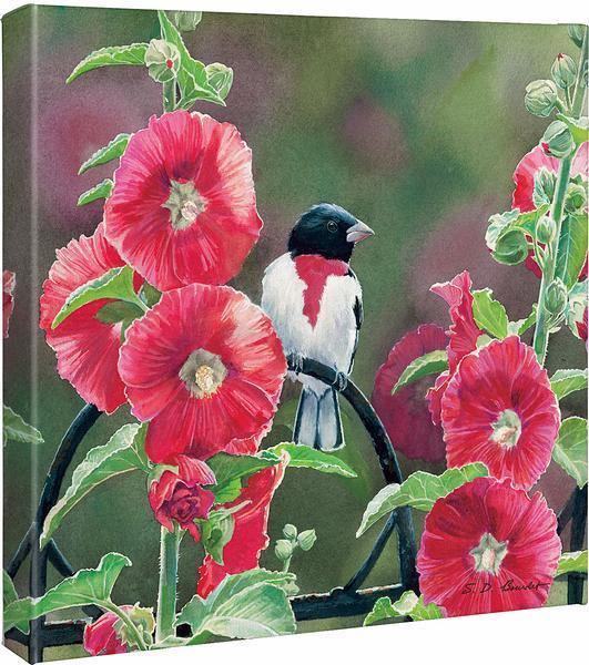 Grosbeaks and Hollyhocks Gallery Wrapped Canvas - Wild Wings