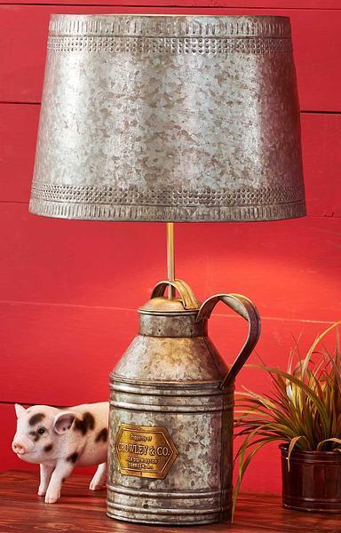 Vintage Metal Milk Can Table Lamp - Wild Wings