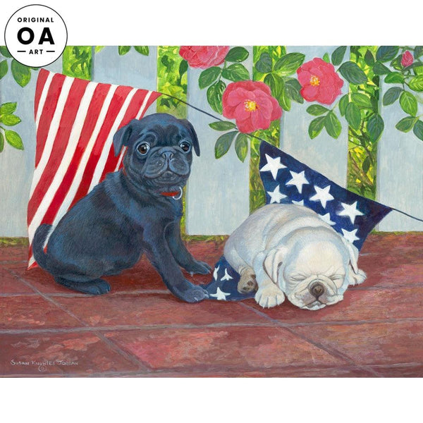 Patriotic Pugs Original Acrylic Painting - Wild Wings