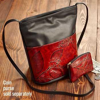 Raised Leaf Leather Purse - Wild Wings