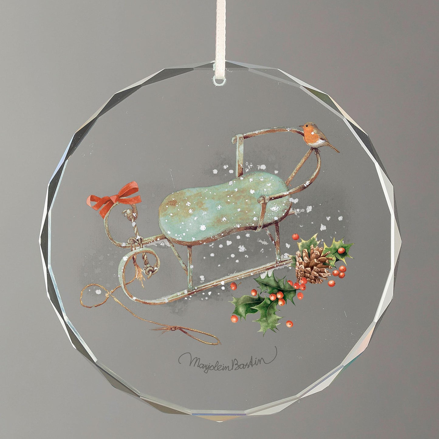 Antique Sled Round Glass Ornament - Wild Wings