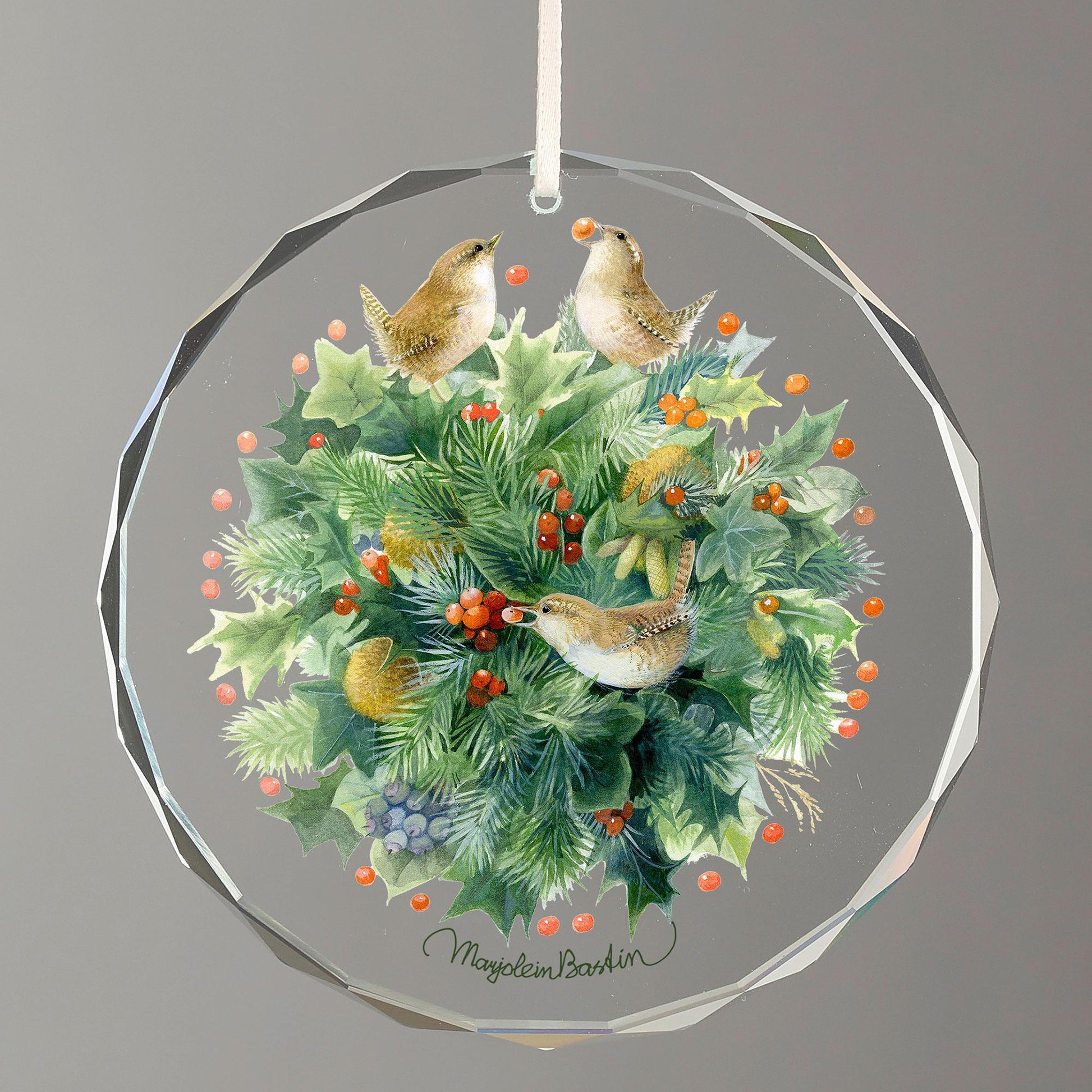 Feasting on My Christmas Decorations Round Glass Ornament - Wild Wings