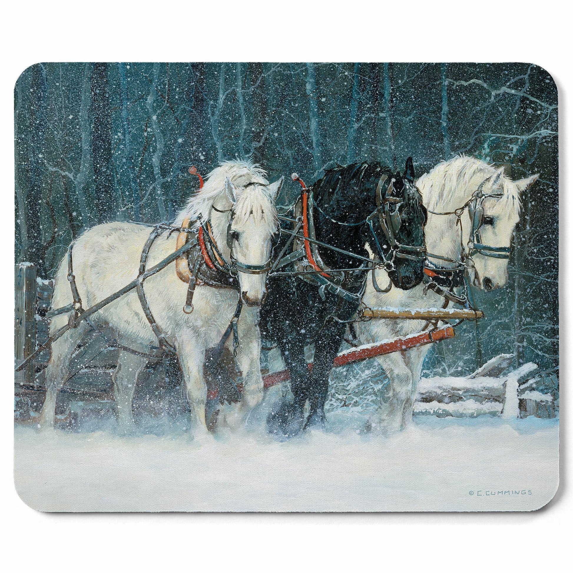 Snowfall - Horses Mouse Pad - Wild Wings