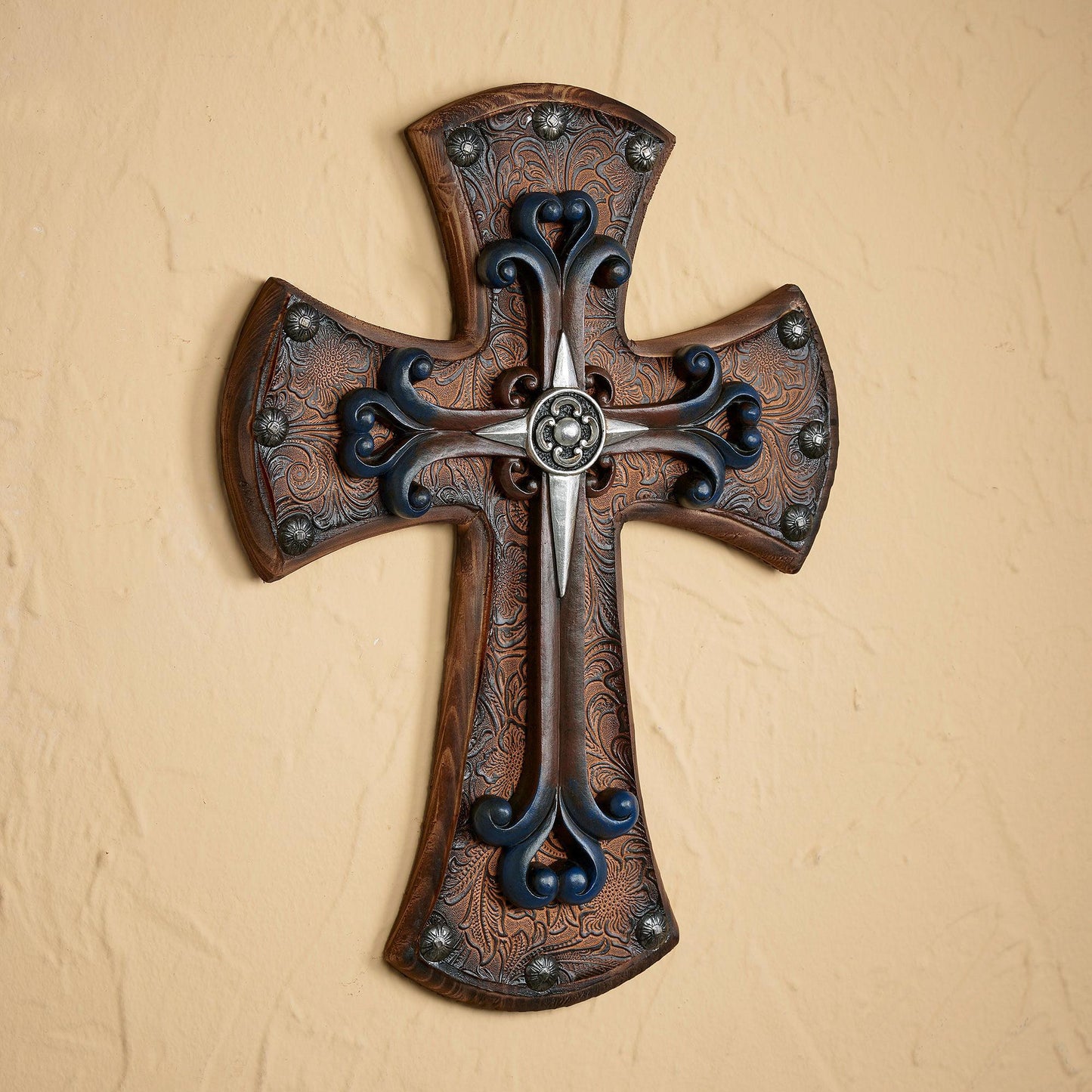 Studded Tooled Leather Wood Wall Decor - Wild Wings